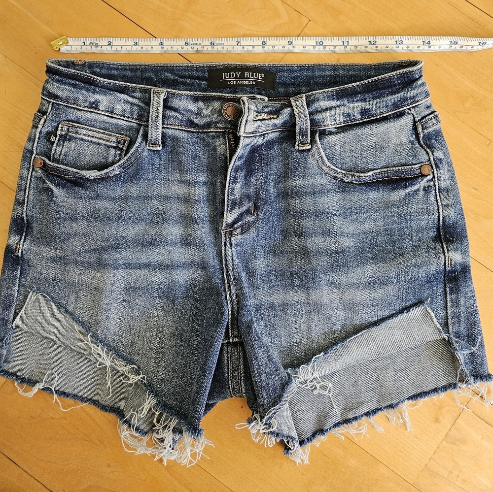 Judy Blue Distressed Medium Blue Denim Jean Shorts